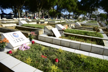 Fotos de túmulos com flores no cemitério de Maruípe