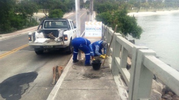 Manutenção é executada em ponte da Ilha do Frade