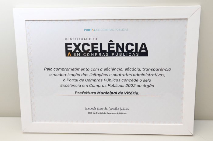 Vitória ganha Certificado de Excelência em Compras Públicas