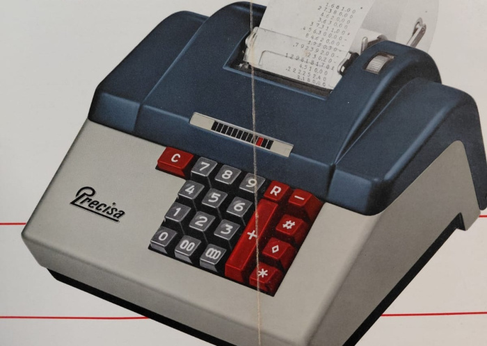 Folder da década de 1960, de calculadora de mesa Precisa Mod.162-12, comprada pela PMV
