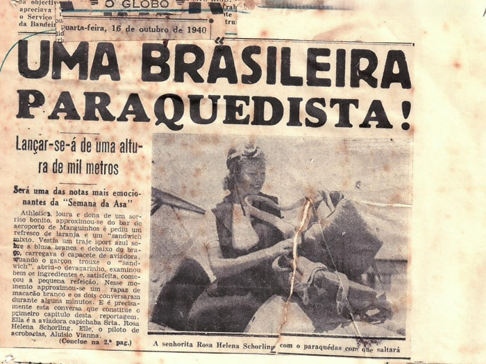 Primeira brasileira paraquedista foi manchete do Jornal O Globo (RJ) em 1940