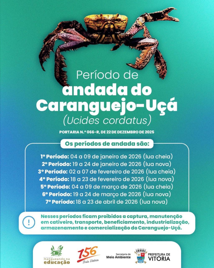 Prefeitura lança campanha de sensibiliização sobre o período de andada do caranguejo-uçá